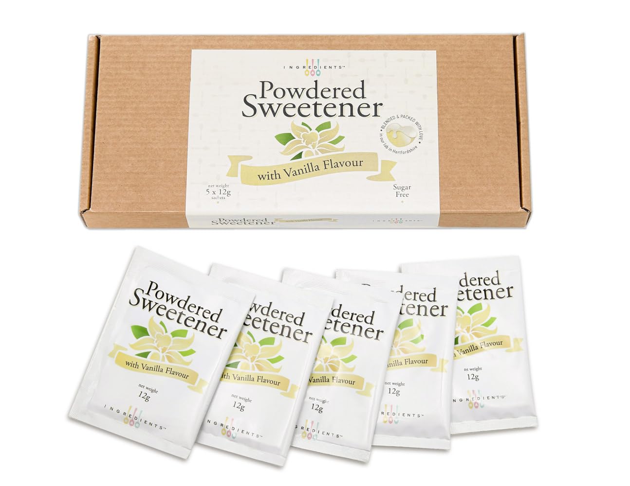 IB Sugar-Free Sweetening Vanilla Powder | Vanilla-Sugar Alternative | Multipurpose, Keto Friendly | 1:1 as Sweet as Sugar | Box of 5x Sachets