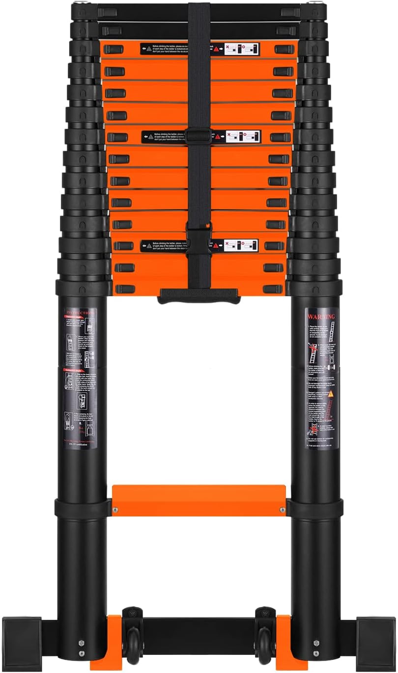 Kerrogee Telescoping Ladder, 18.5ft Telescopic Ladder Aluminum Collapsible Extension Ladder with Wheels Design and Stable Hook, Portable…