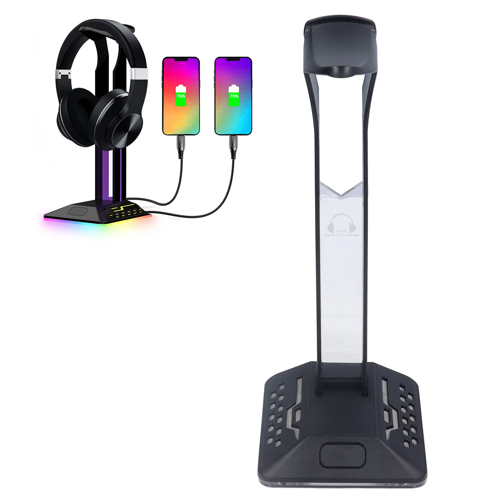 Annadue Support de Casque RGB et Support de Casque de Jeu 2 Ports USB Support de Casque pour Accessoires de Jeu, pour , , PC, Ordinateur de Bureau
