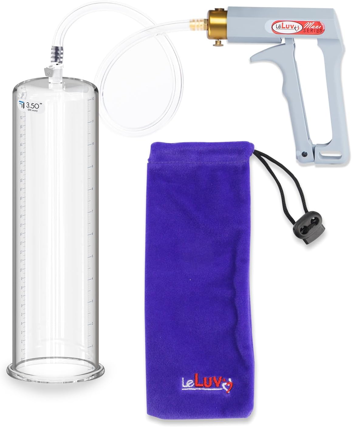 LeLuv Penis Pump Maxi Grey Handle with Clear Hose - 12" Length x 3.50" Diameter Round Flange Cylinder