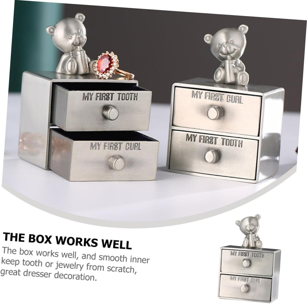 Yardwe Metal Curl Storage Box Baby Tooth Box Set 2pcs First Tooth Holder for Boys Girls Safe Design