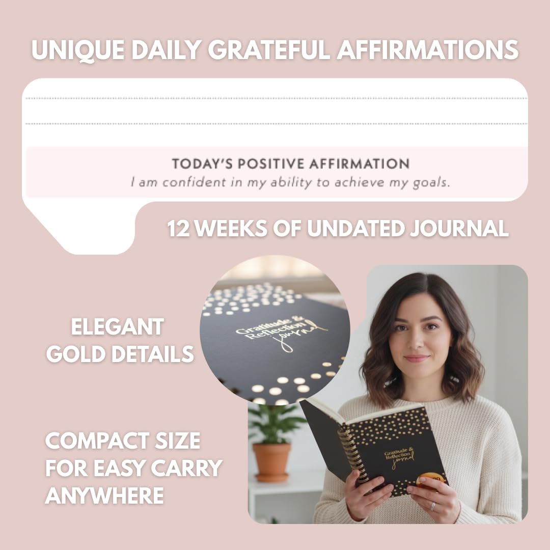 Diario de gratitud para mujer: indicaciones de agradecimiento y afirmaciones positivas diarias, planificador guiado y regalo pensado para diario de amor propio y felicidad, azul marino
