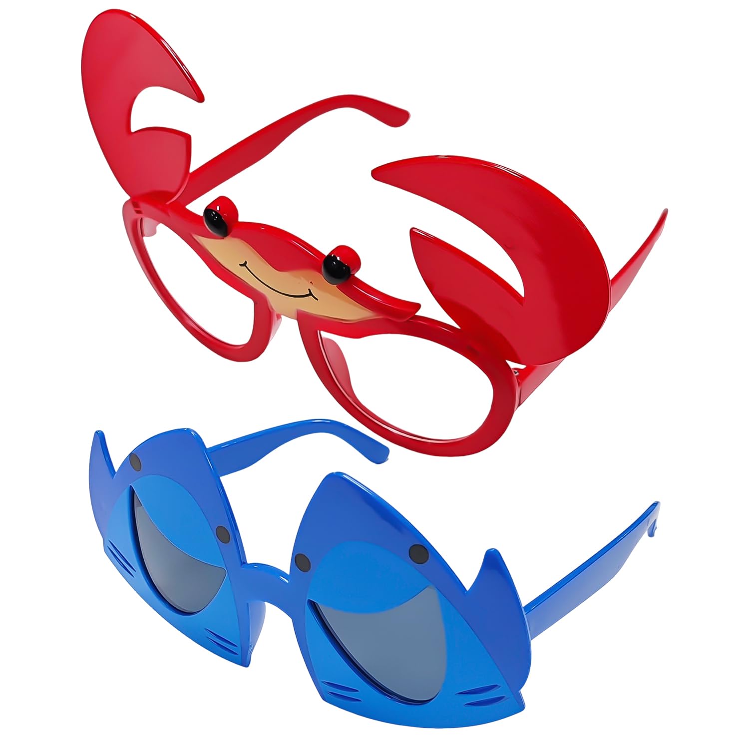 MXGHWG 2 Pieces Of Glasses, Crab And Shark Pattern Fun Glasses, Hawaiian Novelty Style Sunglasses