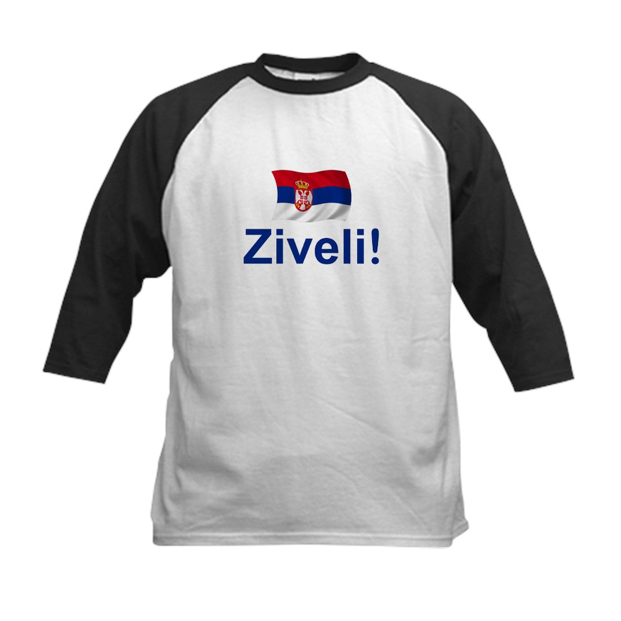 CafePress Serbia Ziveli Kids Baseball Jersey Kids Cotton Baseball Jersey, 3/4 Raglan Sleeve Shirt Black/White