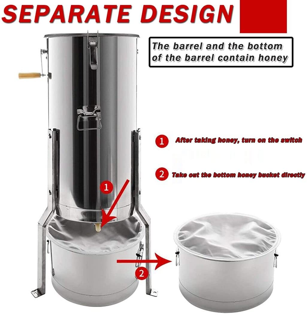 FAXIOAWA Estrattore centrifugo per Miele, estrattore Manuale per Miele a 2 telai con Supporto, Filtro, Strumento per la separazione del Miele con scuotitore per Apicoltura di Grandi Dimensioni