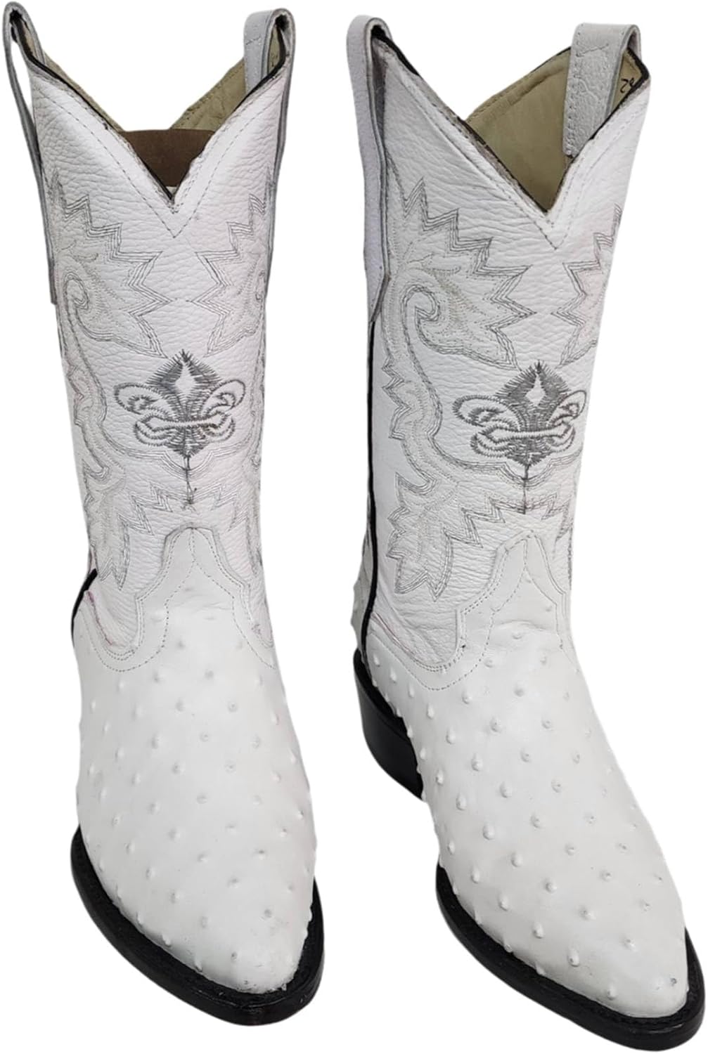 Dona Michi Mens Western Cowboy Boots Ostrich WHITE Color Print Leather with Free Matching Belt Botas Hombre