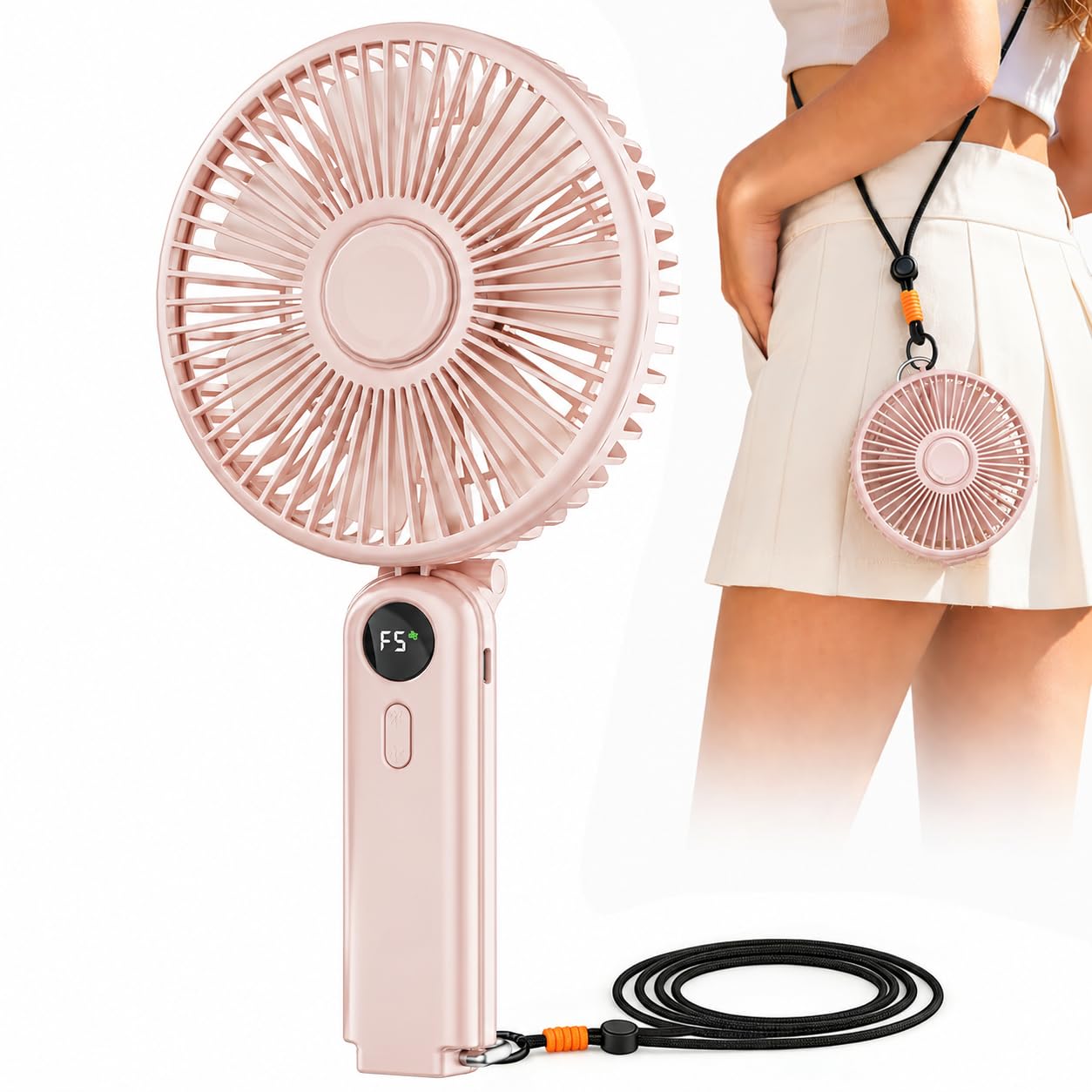 Portable Handheld Fan, 10000mAh Rechargeable 6-Inch Personal Fan for Travel | Ultra Quiet Foldable Desk Fan, 5-Speed Battery Operated Fan with Up to 40H Runtime and Digital Display for Travel and Makeup Global Recycled Standard Global Recycled Standard Global Recycled Standard