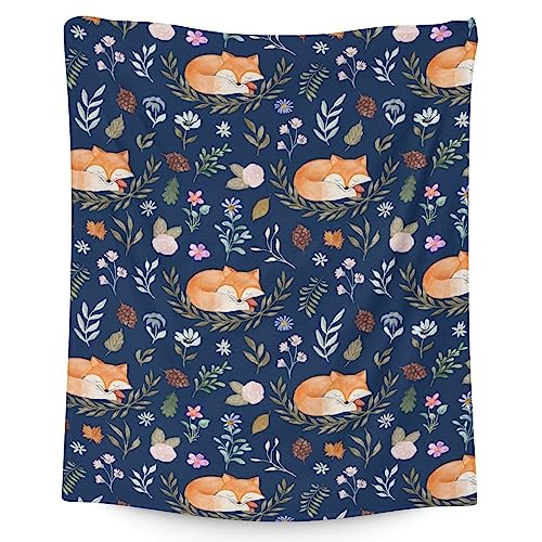 Mercuryelf Fox Throw Blanket - Soft, Fuzzy & Warm - 30x40 Inches Small Blankets for Lap, Crib - Dark Blue Cute Throws Gift for Baby