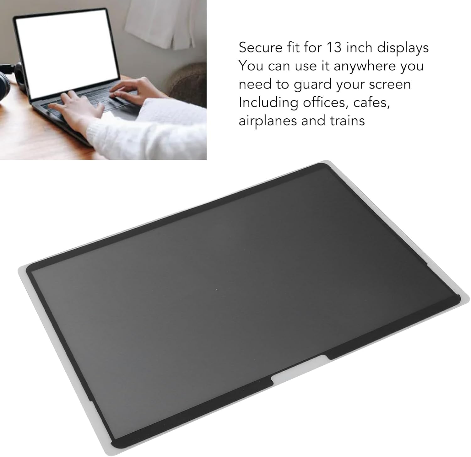13 Inch Laptop Screen Private Filter, Reusable Washable Adhesive Privacy, Anti Blue Light Glare Protection with Precise Webcam Cutout for Office Travel Use