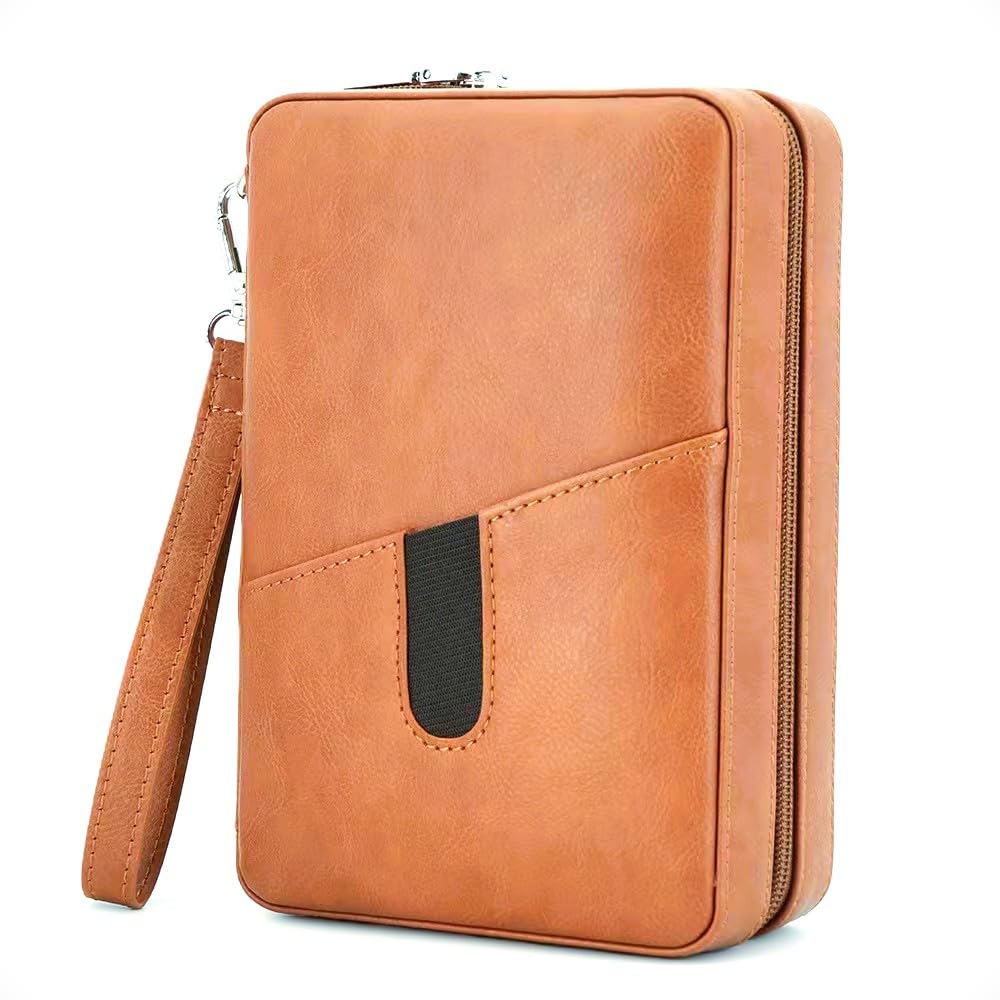 Leather cedar cood,Capacity: 6 pcs,portable travel case(Brown)