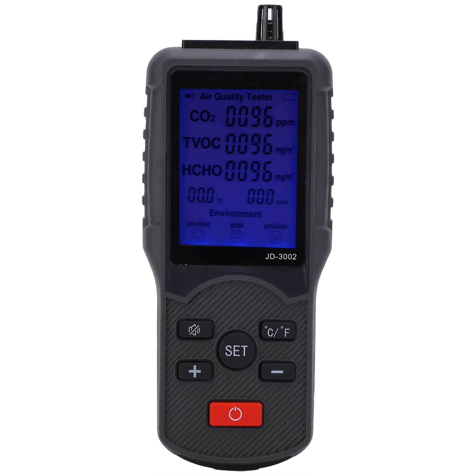 Jiawu Monitor de Calidad del Aire Industrial Detector de CO2 TVOC HCHO con Temperatura y Humedad - Analizador de Gas Integral para el Taller de Fábrica de Oficina en Casa JD-3002