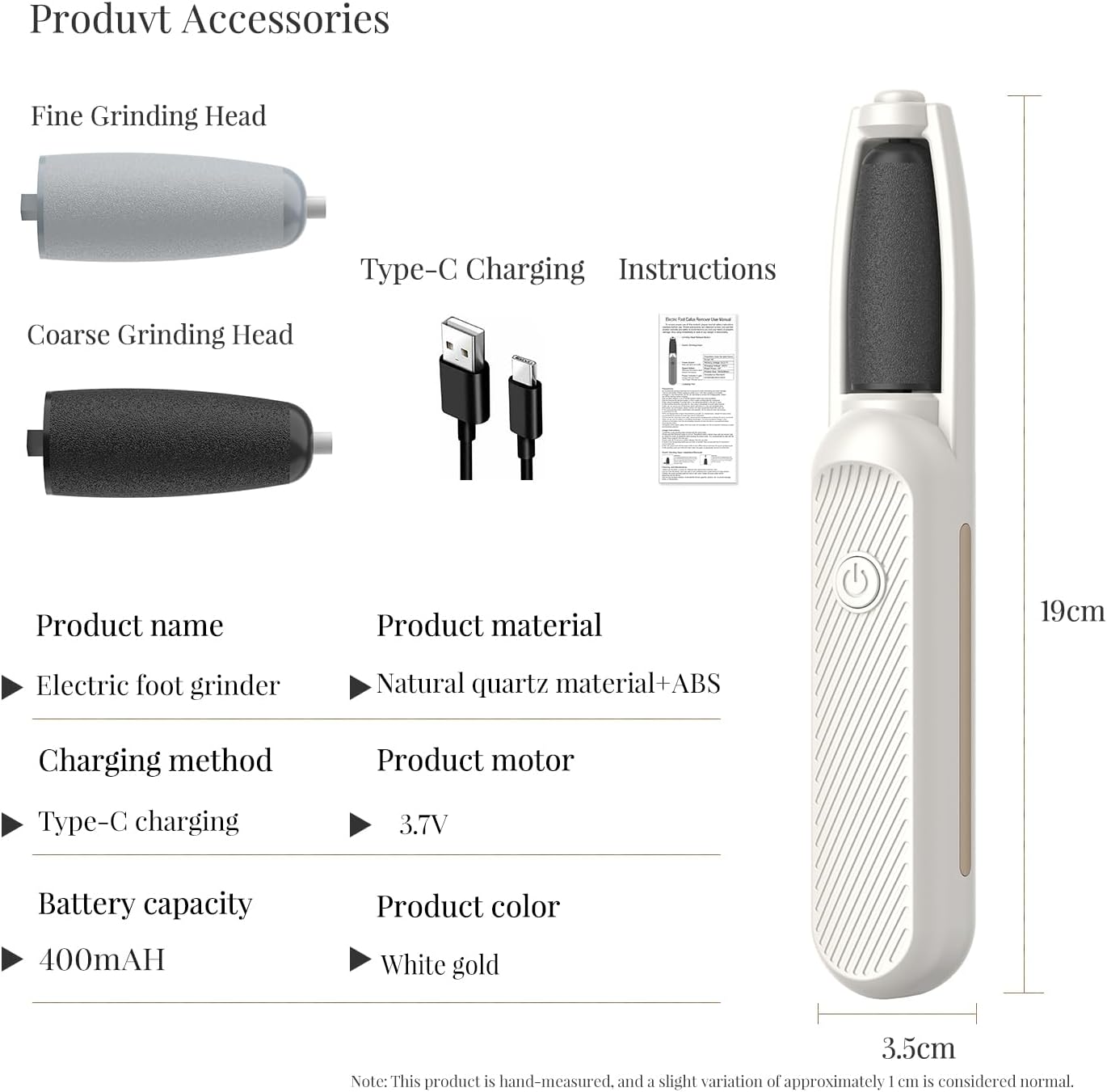 Electric Callus Remover for Feet, Rechargeable Foot File for Dead Skin, Waterproof Pedicure Tool for Cracked Heels, Comes with 2 Interchangeable Roller Heads (Coarse & Fine)