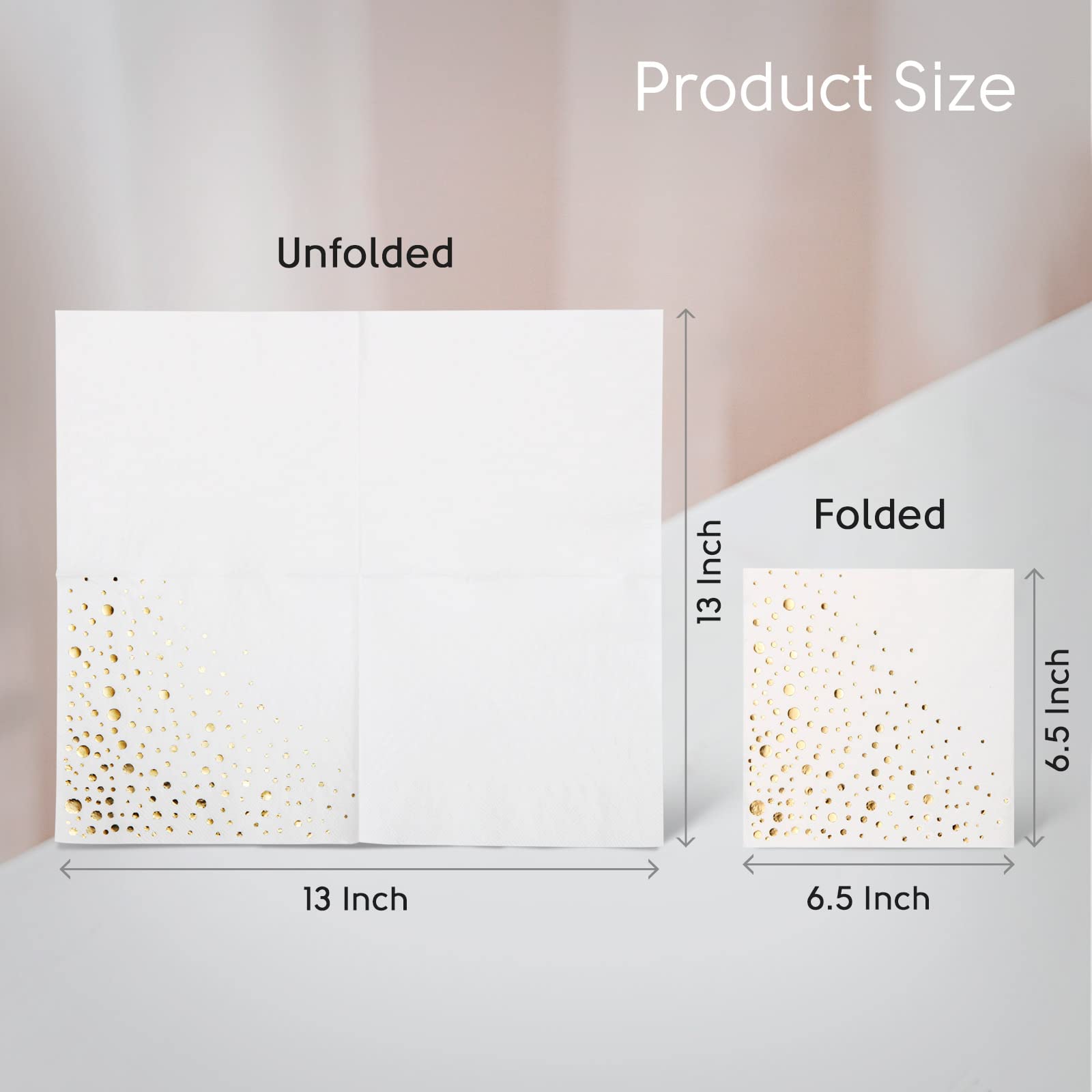 Elegantes servilletas doradas de 6.5 x 6.5 pulgadas, paquete de 100 servilletas de almuerzo blancas y doradas, añade brillo a tu evento con servilletas de fiesta, servilletas de papel de 3 capas