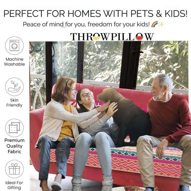 Image of WWW.THROWPILLOW.IN Rainbow Festive Sofa Cover with Corner Tassels Colourful Home Decoration 5 Seater Sofa Cover -Anti Slip Sofa Cover 3 Seater and 2 Seater-Set of 2 Seat Covers- (3+2 Seater)