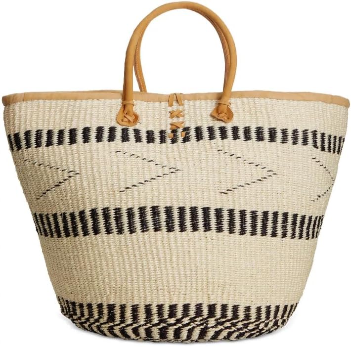 SAWA SAWA Balance Point Handwoven Economical Sisal Straw Tote Bag, Market Grocery Shopping Bags with Leather Strap Handles and Button Closure, Large Straw Shoulder Purse Suitable for Travel - Image 6