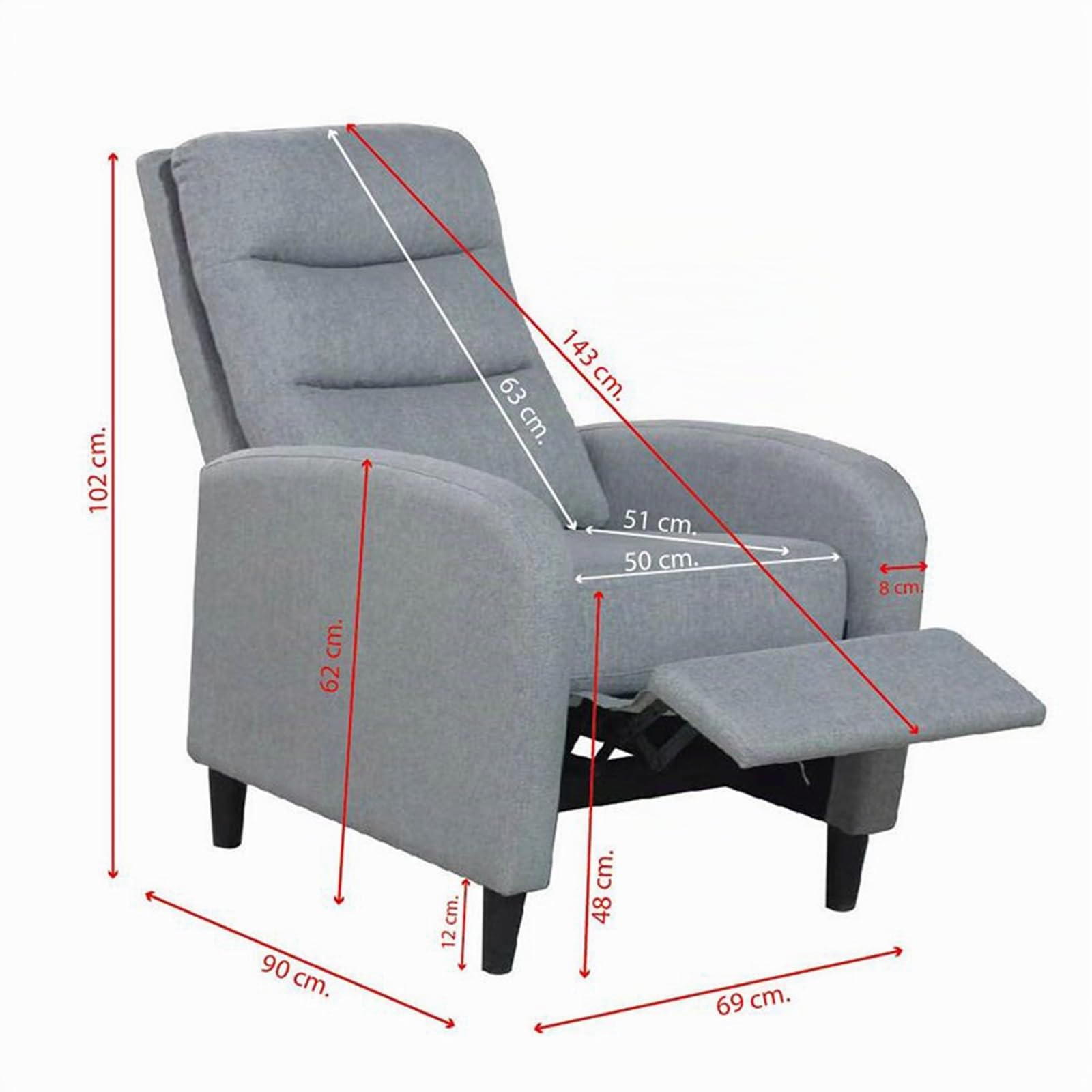 DUÉRMETE ONLINE - Butaca Relax Luma Gris – Sillón Reclinable con Inclinación Ajustable, Diseño Moderno y Elegante, Máximo Confort para Salón
