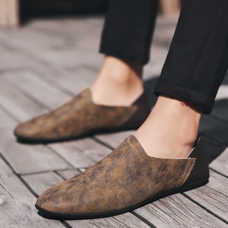 Loafers for Men Round Toe Two Tone Patchwork Leather Flexible Lightweight Slip Resistant Fashion Slip-ons3