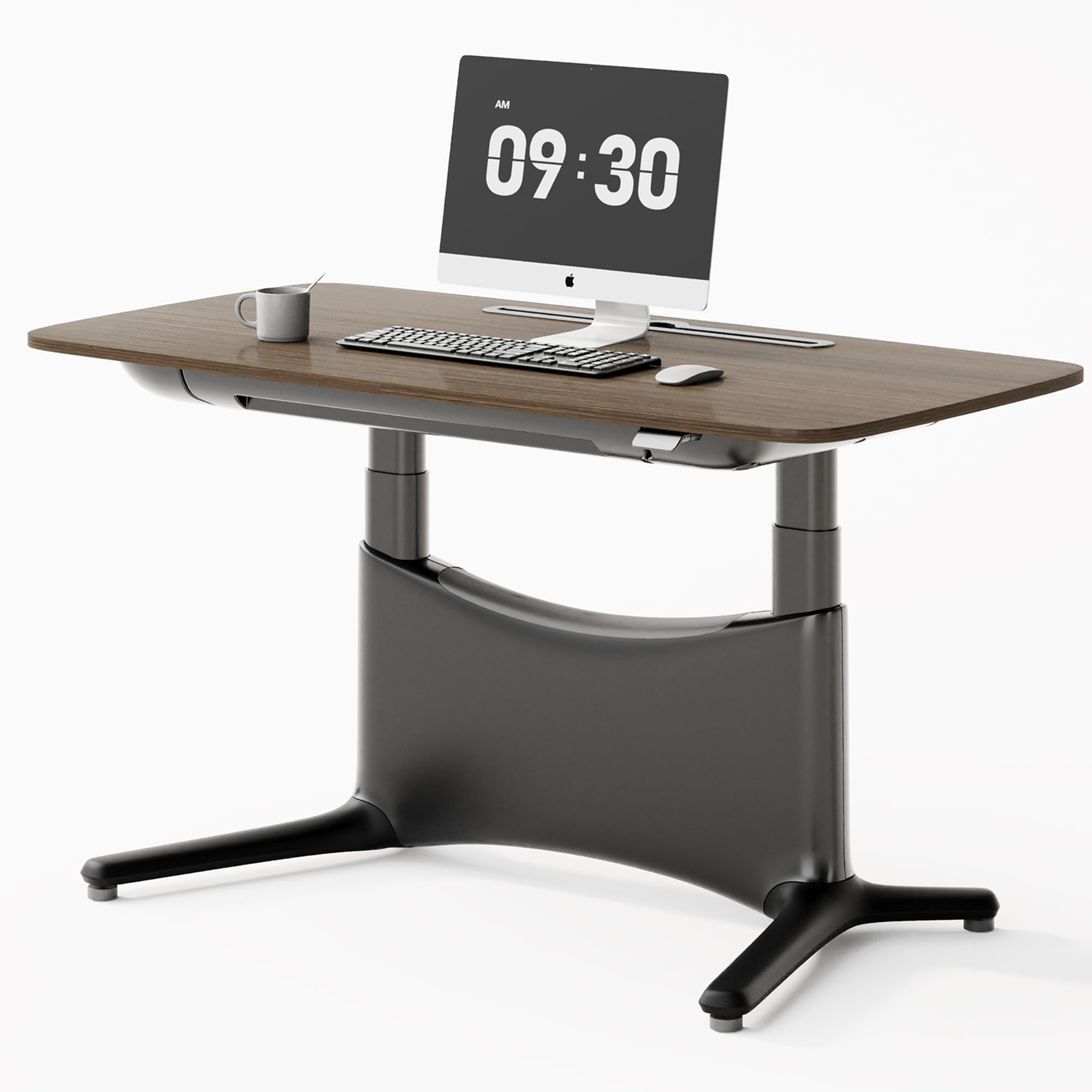 COLAMY LumiDesk All-in-1 Electric Standing Desk, Height Adjustable Desk (MFC Desktop, Walnut + Black)