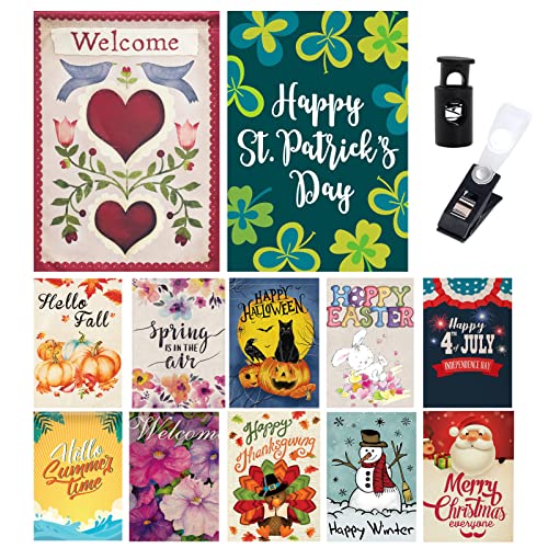 Saisonale Gartenflagge Set mit 12 Stück Herbst Außenhof Rasen Happy Halloween Flagge Dekoration Festliche Flaggen Kleine Urlaub Gartenflagge Outdoor Willkommen Flagge Cover