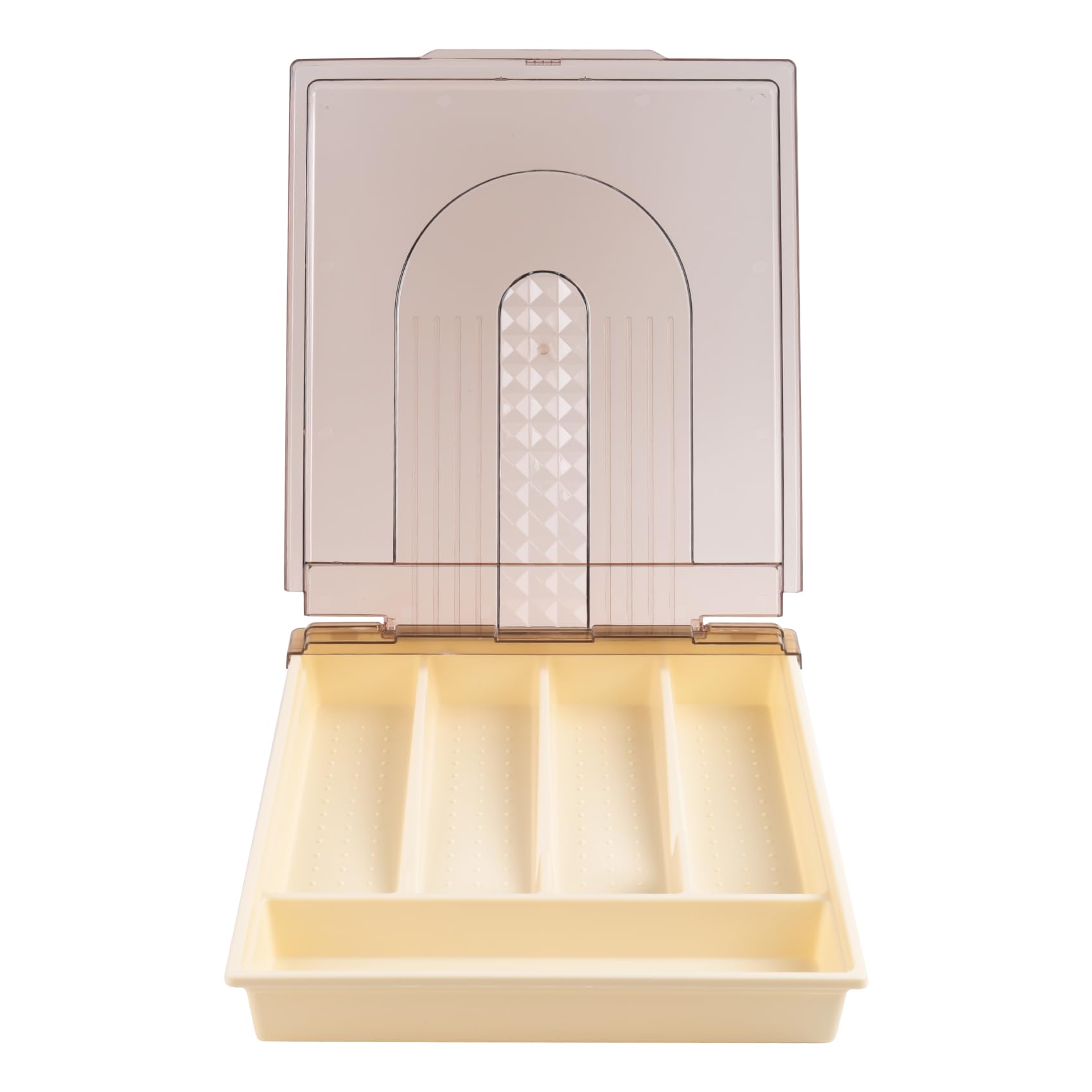 CTRLZS Organizer with Lid,Plastic Cutlery and Flatware Storage Box, Compartments Covered Utensil Tray for Kitchen Drawer D