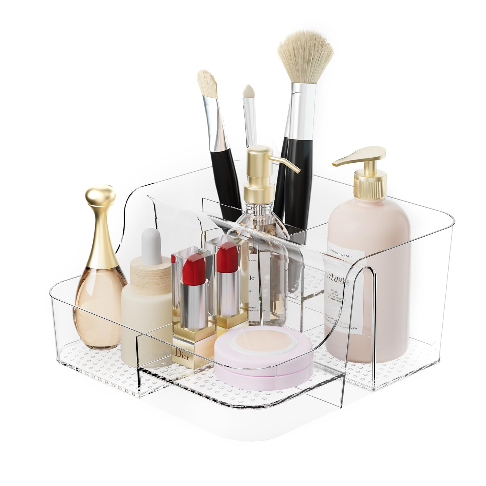APLOP Clear Makeup Organizer Countertop – 6 Compartments Cosmetic, Jewelry, Skincare & Perfume Organizer, Vanity and Bathroom Counter Organizer, Multi-Use Makeup Brush Holder
