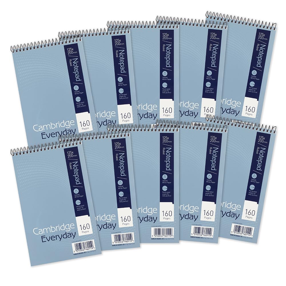 Cambridge Reporters Notebook, Lined Notepad, Perforated Pages, 160 Pages, Pack of 10 – Durable and Convenient for Everyday Note-Taking