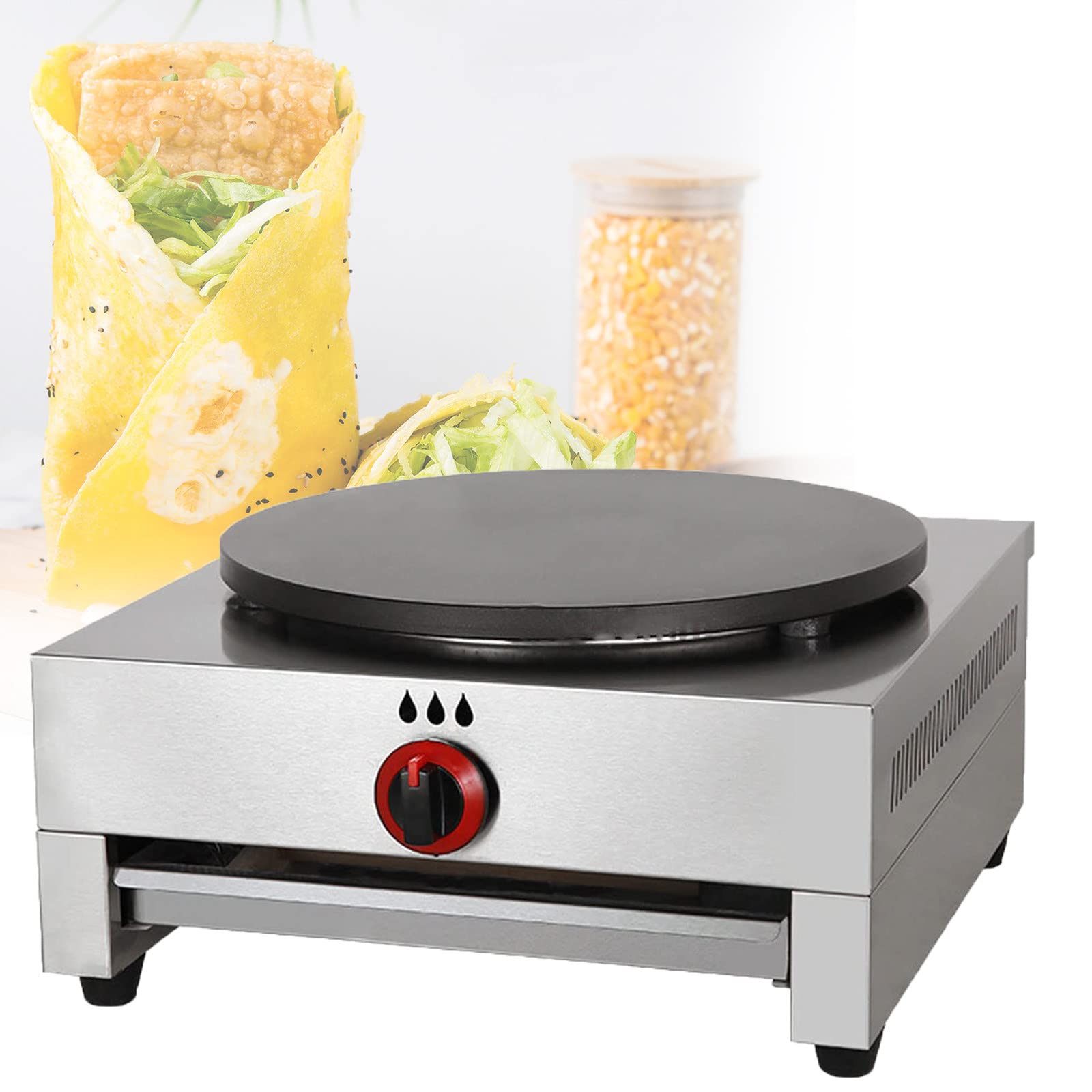 Chapati Maker - Máquina para hornear panqueques antiadherente comercial, con placas de hierro fundido de 40 cm, para cocina familiar, comercial, panqueques de restaurante, huevos, tocino