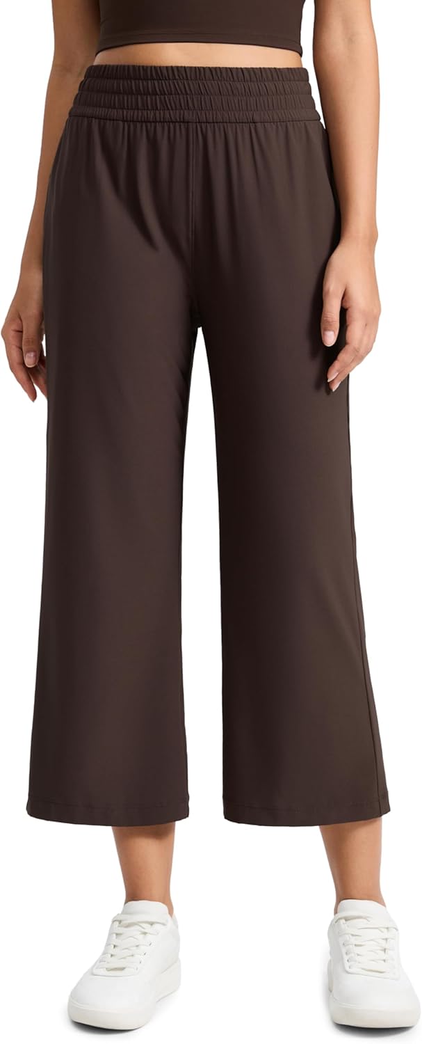 CRZ YOGA Lightweight Drapey Flared Capri Pants for Women 23" - Flowy Casual Travel Work with Pockets Summer