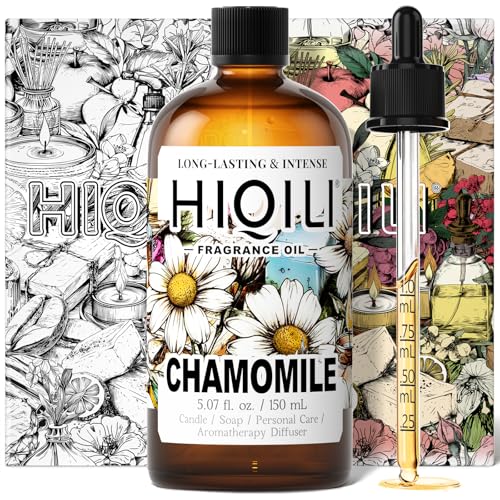 Image of HIQILI Chamomile Fragrance Oil for Candle, Soap Making - 5.07 Fl Oz | Use in Essential Oil Diffusers, Add to Body Lotion, Laundry Dryer Balls, Long-Lasting Scent, Graduated Dropper Included