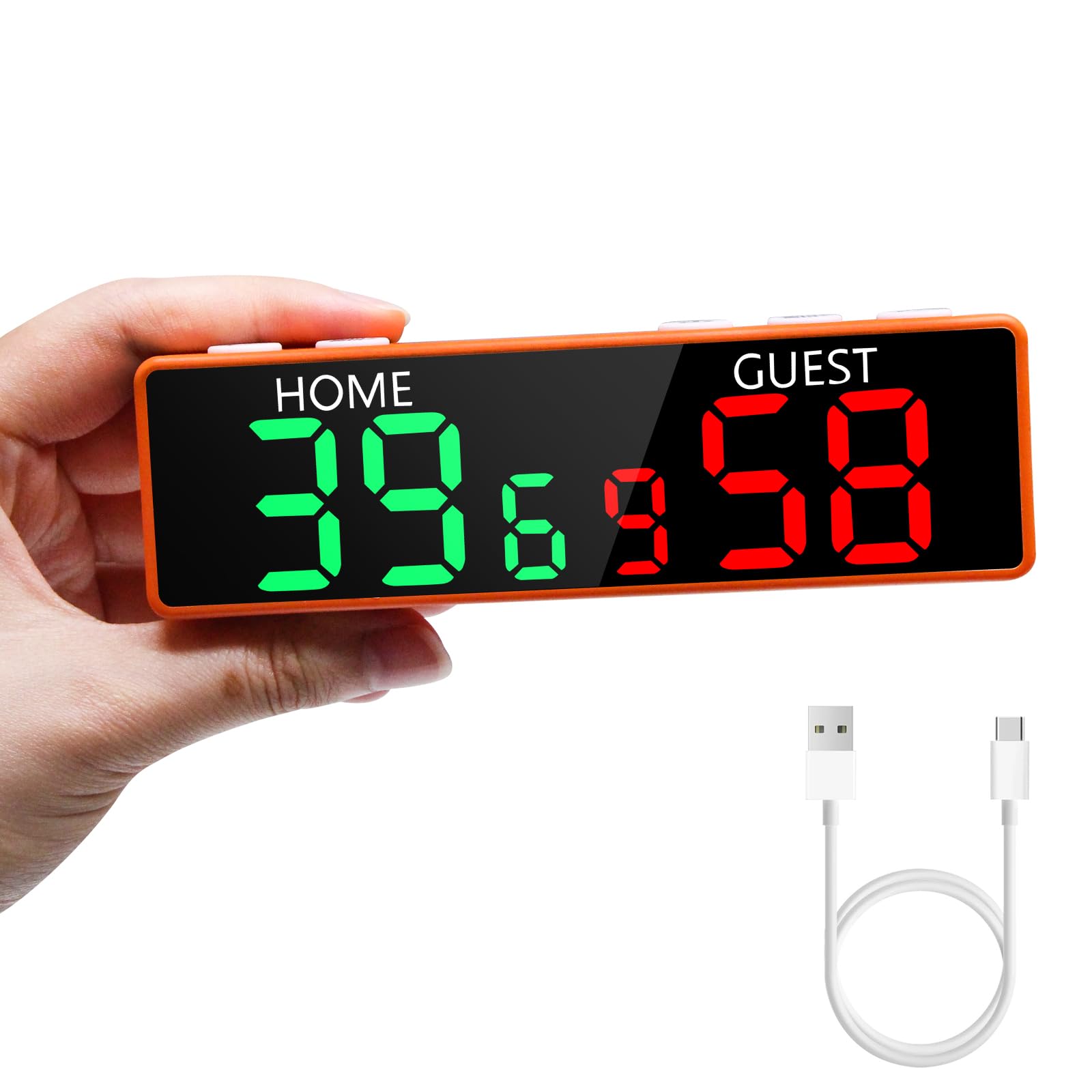 LUCKY TIME Mini Scoreboard digitale portatile per tablet elettronico con display a LED e buzzer, batteria ricaricabile USB-C per ping pong, basket, Cornhole, giochi sportivi