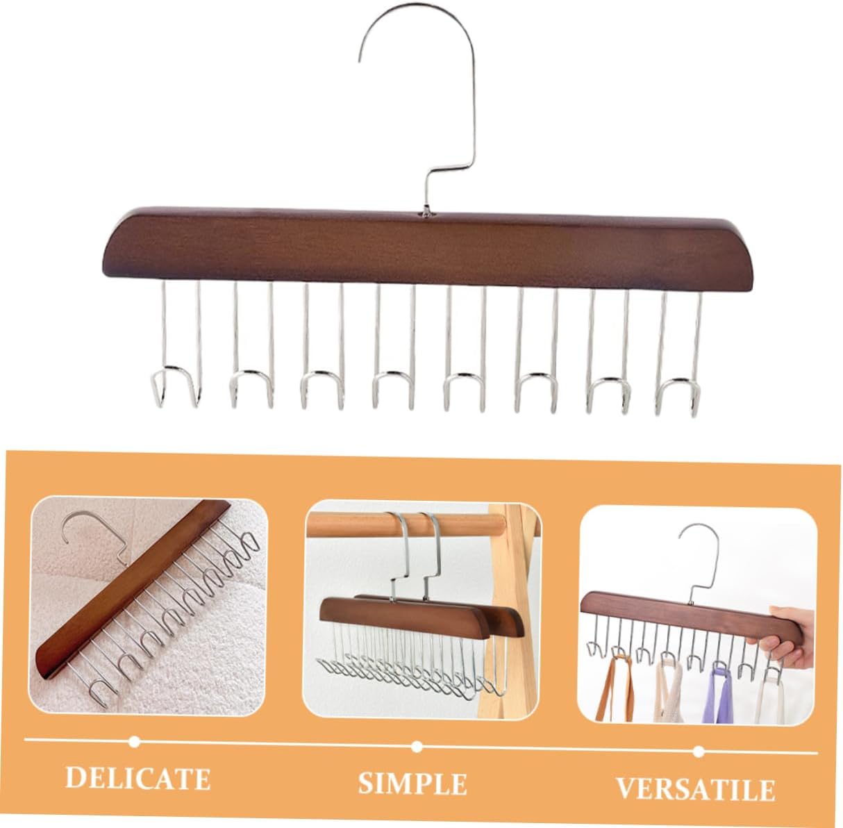 2Pcs Vintage Closet Organizer Hanger with Hooks Multi Functional Storage Rack for Ties Scarves and Accessories Design Space Saving