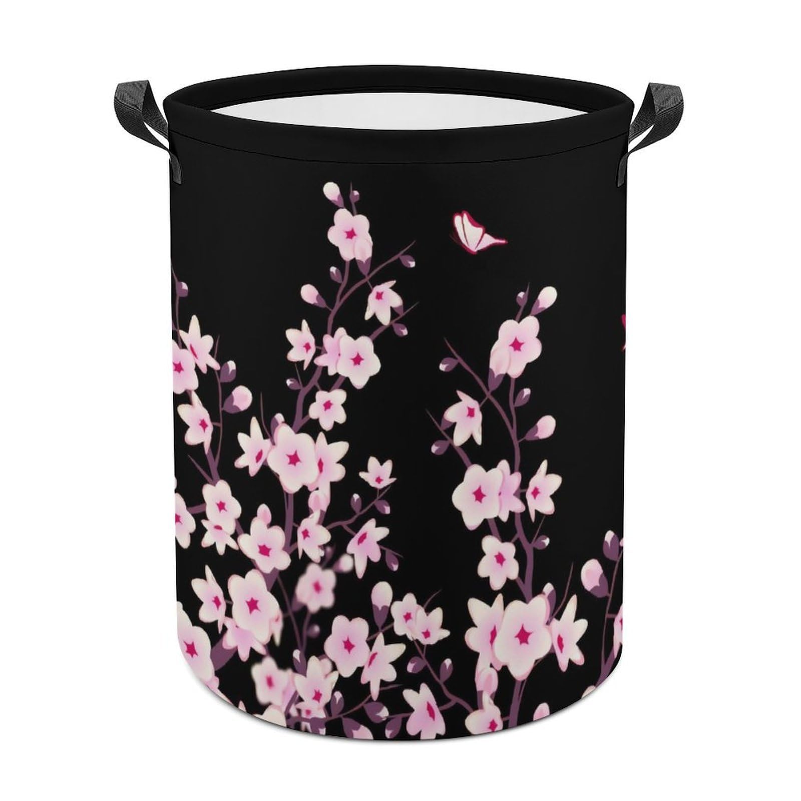 Floral Cherry Blossoms Black Pink Laundry Basket, Dirty Clothes Basket, Bathroom, Home Decor 44x35cm