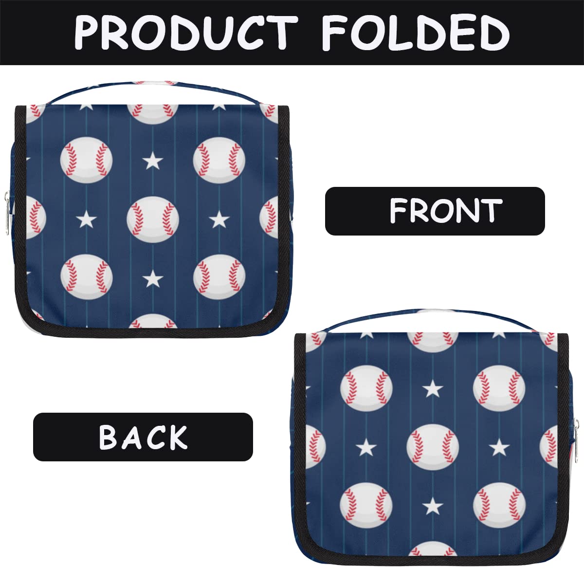 Baseball Design Podróżna kosmetyczka Baseball Wash Bag Unisex Wiszące przybory toaletowe Kosmetyczka Organizer do makijażu, wielobarwny, Jeden rozmiar