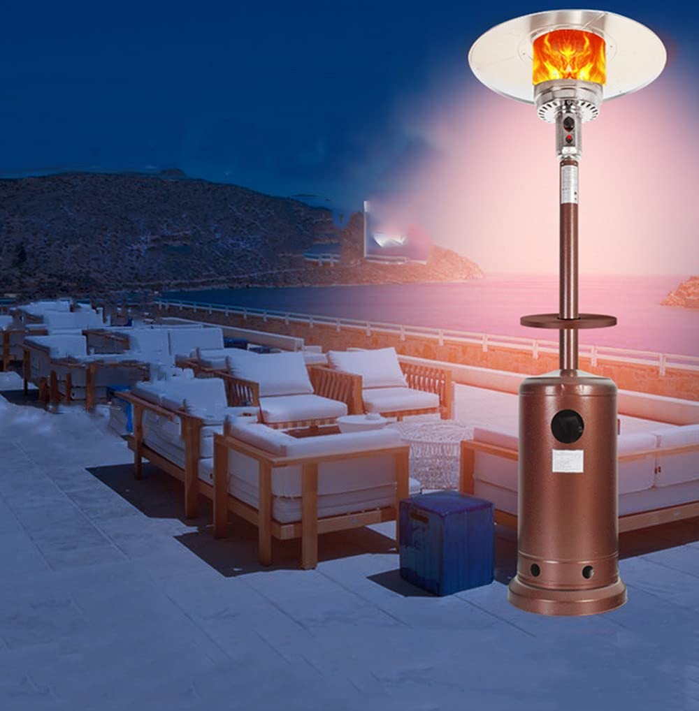 Parasol Chauffant Gaz, 13 KW, 88Ich, Acier INOX +Table E roulettes, Type Indépendant, Chauffage d'extérieur Gaz, Poêle de Gaz GPL Adapté À L'extérieur, Au Jardin Et Au Salon Brown