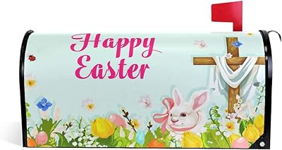 WOOR Easter Egg Hunt Rabbit with Cross Greeting Magnetic Mailbox Cover MailWraps Garden Yard Home Decor for Outside Standard Size-18