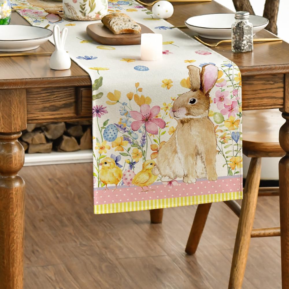 Runner Da Tavolo Pasquale Con Tulipani E Coniglietti - 40x240cm, Lavabile, Decorazione Primaverile - Foto 14