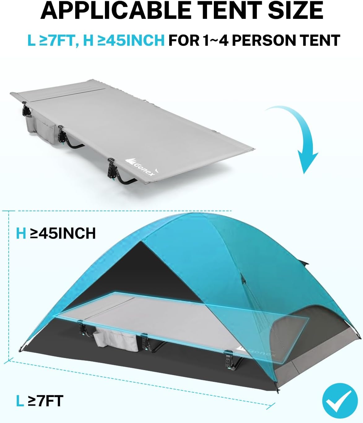 Gonex 31.5" Extra Wide Camping Cot with Premium Pillow Pocket Supports 350lbs, Portable Ultralight Folding Cot Bed for Adults Travel, Beach, Home, Sleeping (Grey)