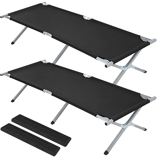 Geetery 2 piezas de catre plegable para acampar con bolsa de transporte, tienda de campaña portátil, catre doble, militar, 529 libras, para dormir