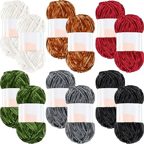 Image of Xinnun 12 Skeins 1116 Yards Chenille Velvet Soft Thick Plush Yarn Bulk for Crocheting Knitting Blanket DIY Weaving Craft, 6mm, 3.5 Oz /Skein(Simple Color)