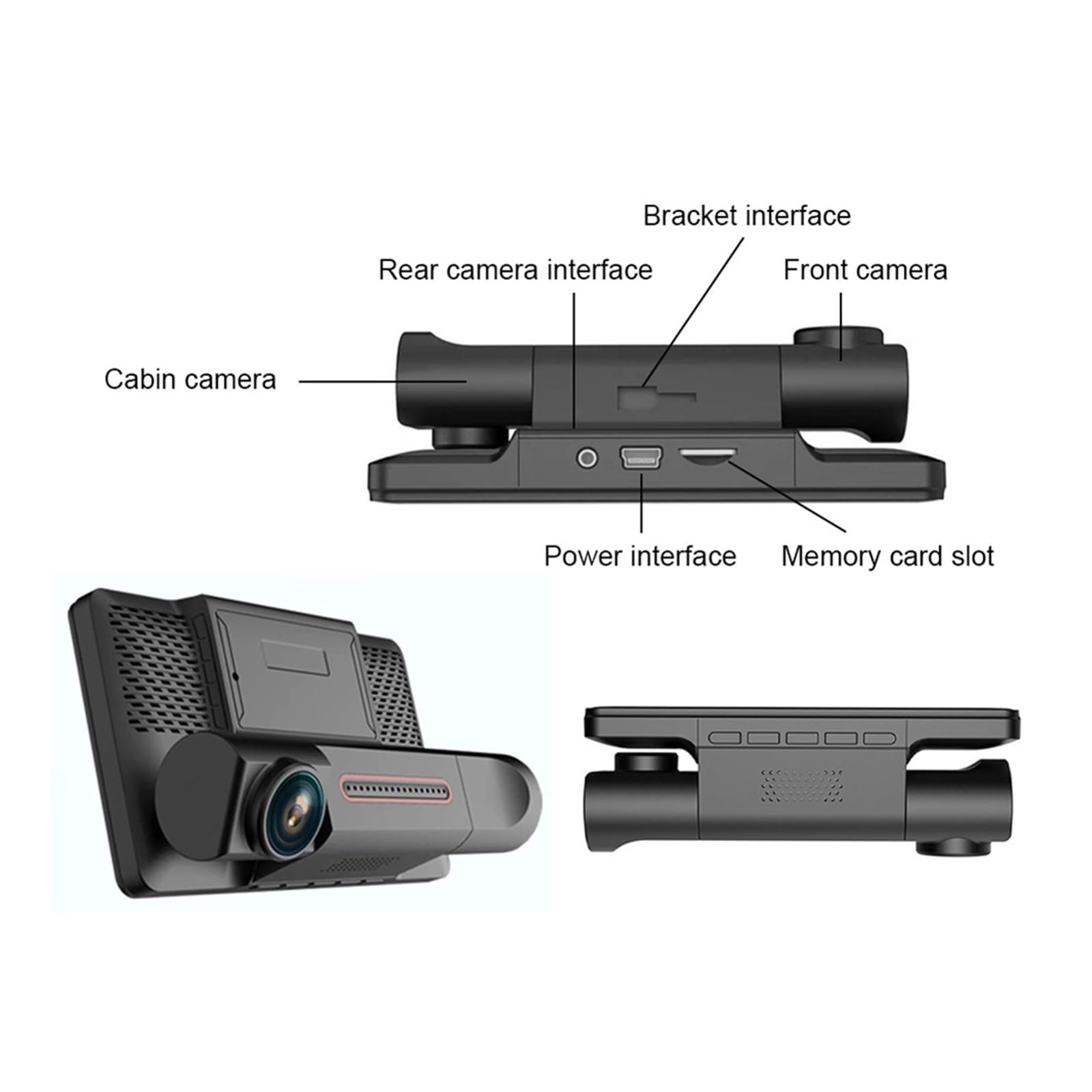 Przód kamery samochodowej Kamera do deski rozdzielczej samochodu 1080P przednia kabina i tylna kamera samochodowa; Wideorejestrator Night Vision G-Sensor Nagrywanie w pętli 24h Monitor parkowania Łatw