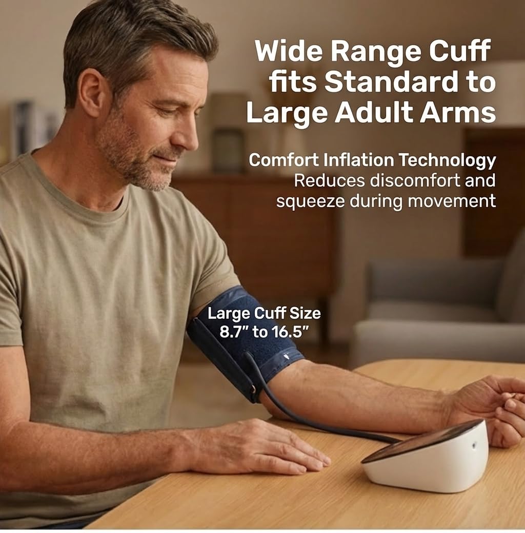 Tensiómetro de brazo, tensiómetro automático con pantalla LED grande, memoria para dos usuarios, brazalete ancho de 8,7 a 16,5 pulgadas, cable de alimentación USB-C, irregular