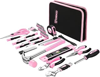 Pink Tool Set：DEKO Household Tool Kit for Women Girls,Ladies Portable Tool Set with Easy Carrying Pouch, Perfect for DIY Projects, Home Maintenance 110 Piece