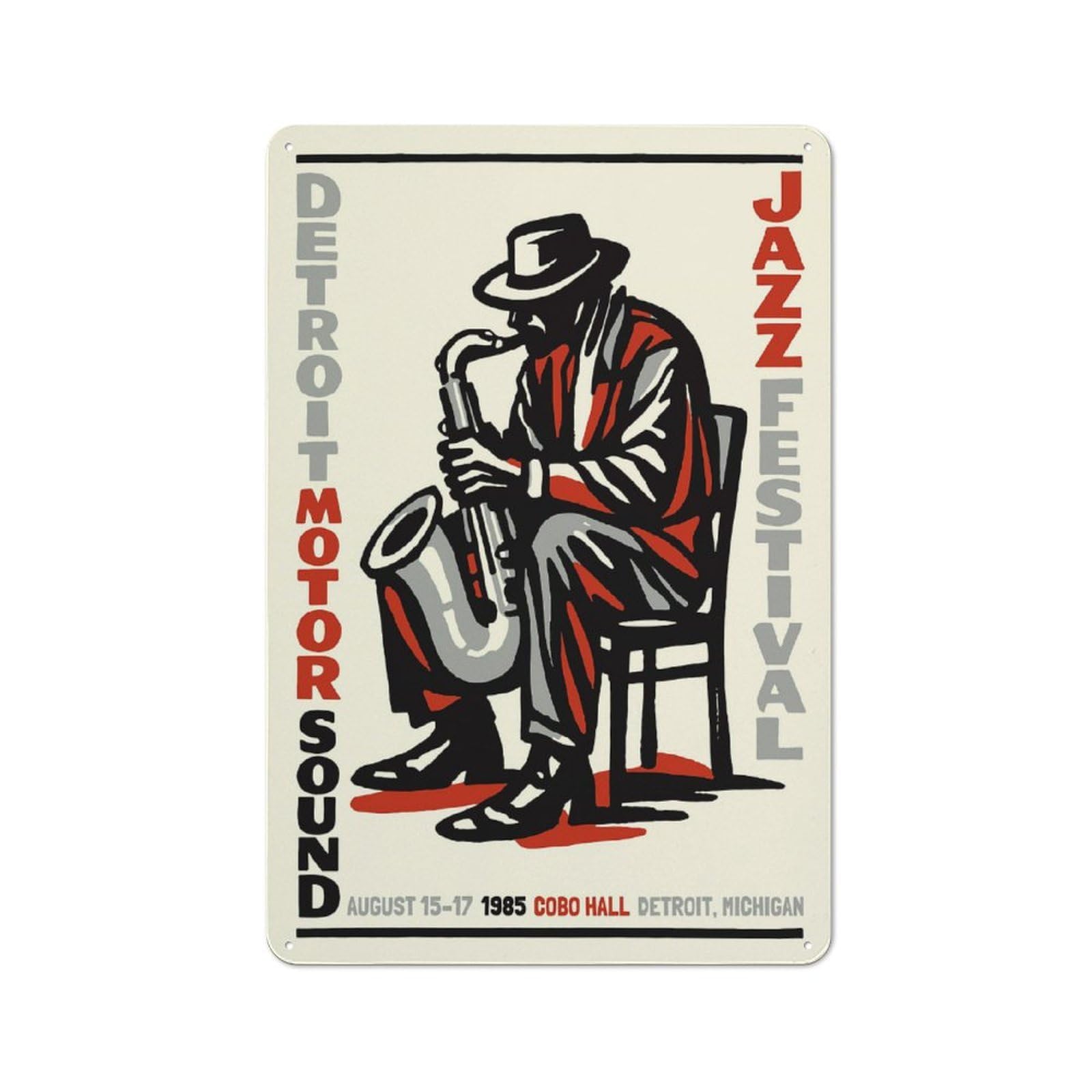 Junmoney Style-20 Detroit Jazz Festival 1985 Everyday Metal Wall Decor 30X20cm, Vintage Metal Sign For Hallway, Home Bar, Garage Or Study