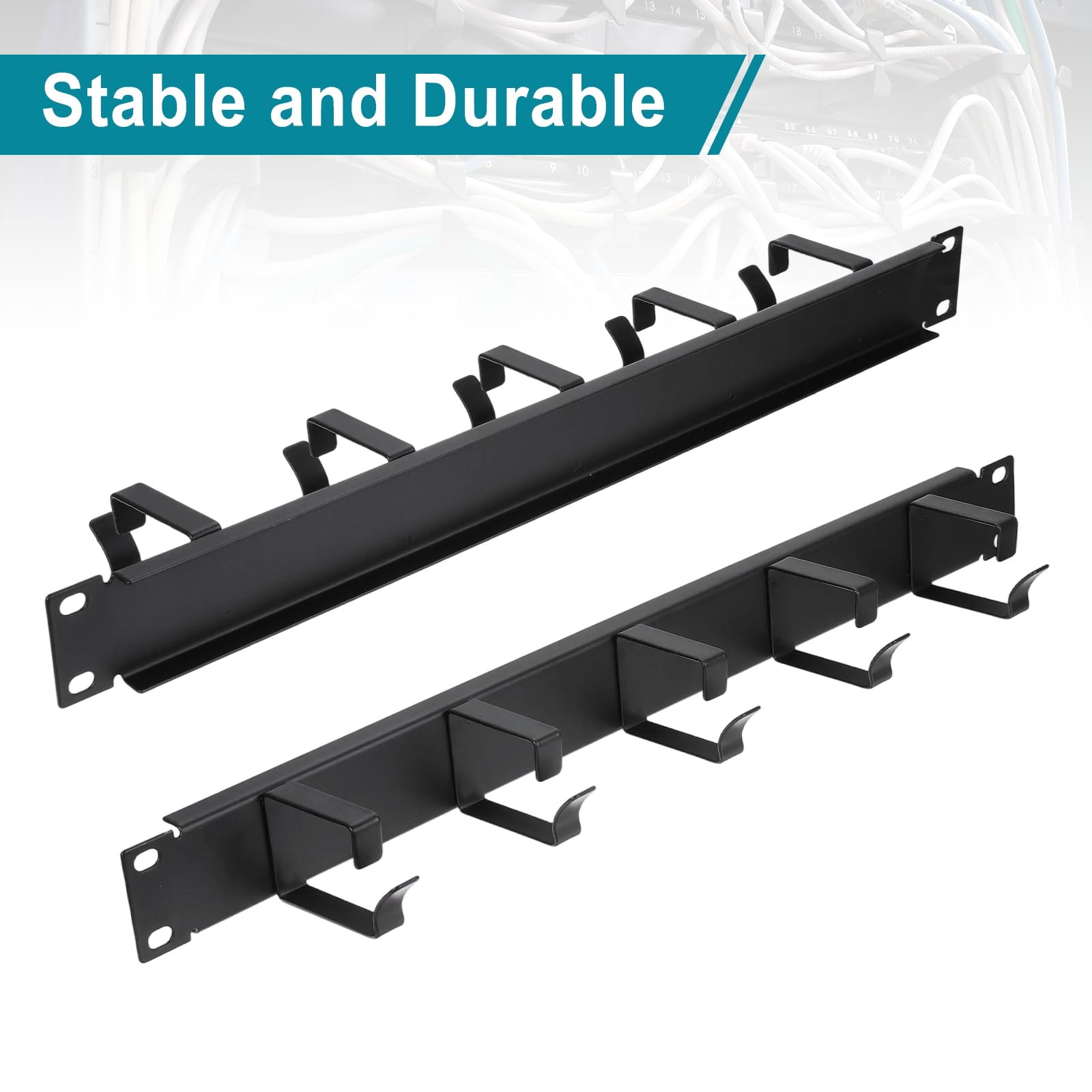 PATIKIL 1U 5 D-Ring Cable Manager, 5 Pezzi 19 Pollici Metallico Montaggio Orizzontale Rack Gestione Cavi Per Rack, Armadi Server, Nero