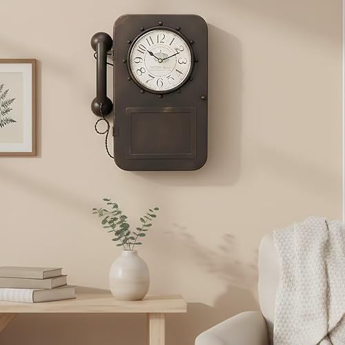 Miniatura 2 de Reloj de pared antiguo vintage con compartimento de almacenamiento oculto, reloj de pared pequeño marrón y negro, reloj vintage de estilo retro