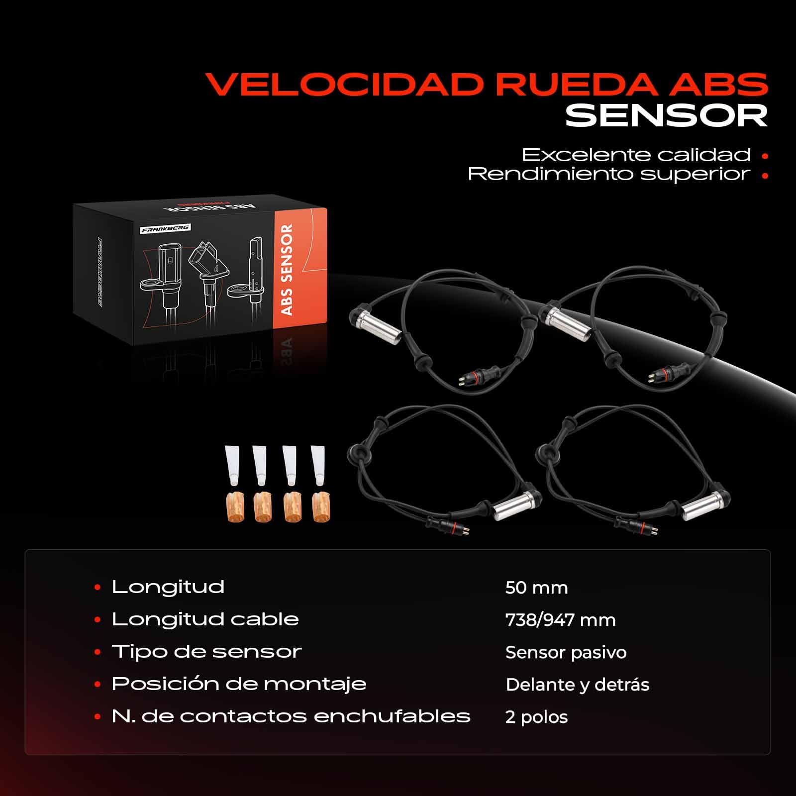 Frankberg 4 sensores ABS de 2 Polos para eje delantero SSB101340 | Compatible con: Freelander L314, Freelander Soft Top L314