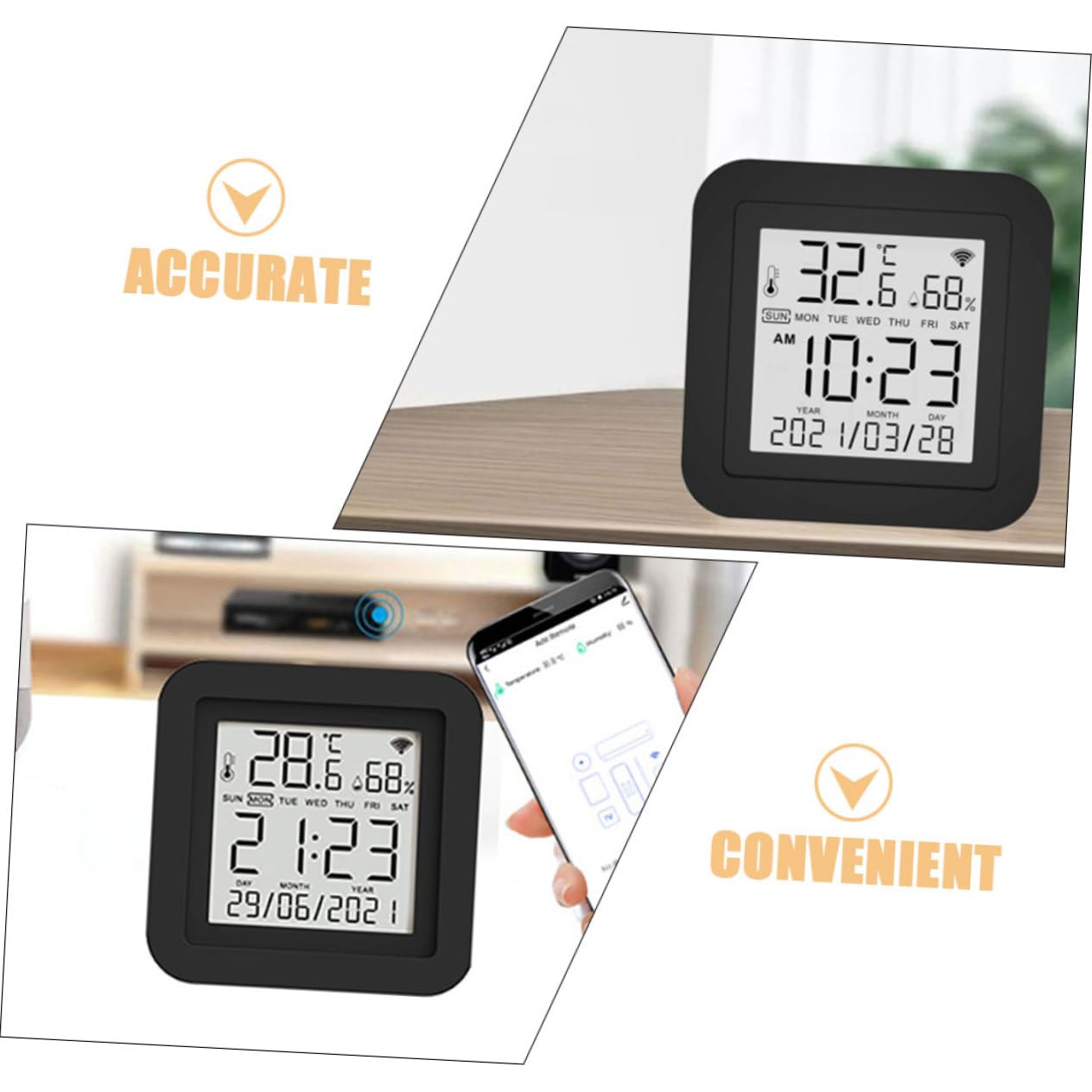 Hemobllo Monitor di Temperatura e Umidità Digitale Termometro Display Lcd Piccolo Misuratore di Temperatura per Interni Igrometro Digitale per Ambienti Domestici Strumento di Misurazione US