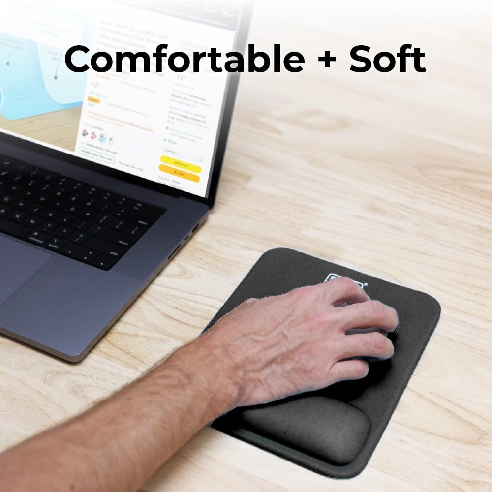 BLACK+DECKER Alfombrilla De Mouse Ergonómica Con Soporte Para Muñeca, Cómoda Alfombrilla Para Mouse Con Reposamuñecas, Alfombrilla De Mouse De Gel Para Alivio De Muñeca, Alfombrilla De Mouse Estética