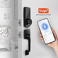 Vista 3 de Cerradura de puerta inteligente biométrica con asa - Entrada sin llave 6 en 1: huella digital, contraseña, tarjeta IC, llave, Bluetooth, control