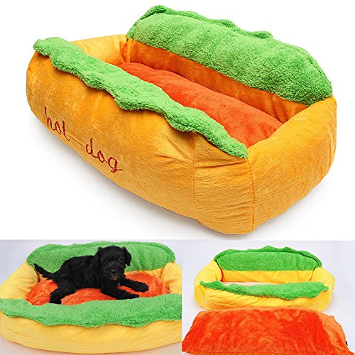 Leoie Pet Bed, Washable Cotton Hot Dog Shape Kennel Cat Dog Nest Puppy